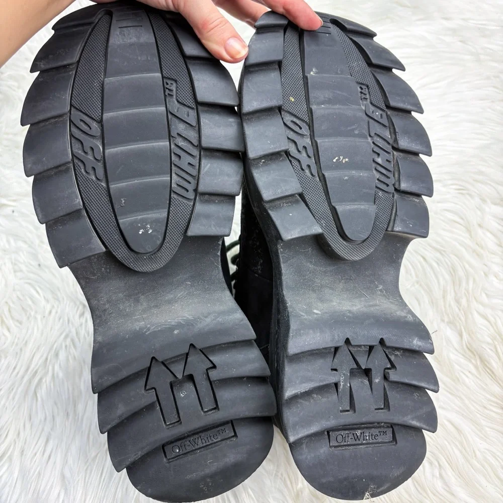 Off-White Ridged Chunky Lug Sole Paint Splatter Sneakers 44 Mens 11 Black Grey